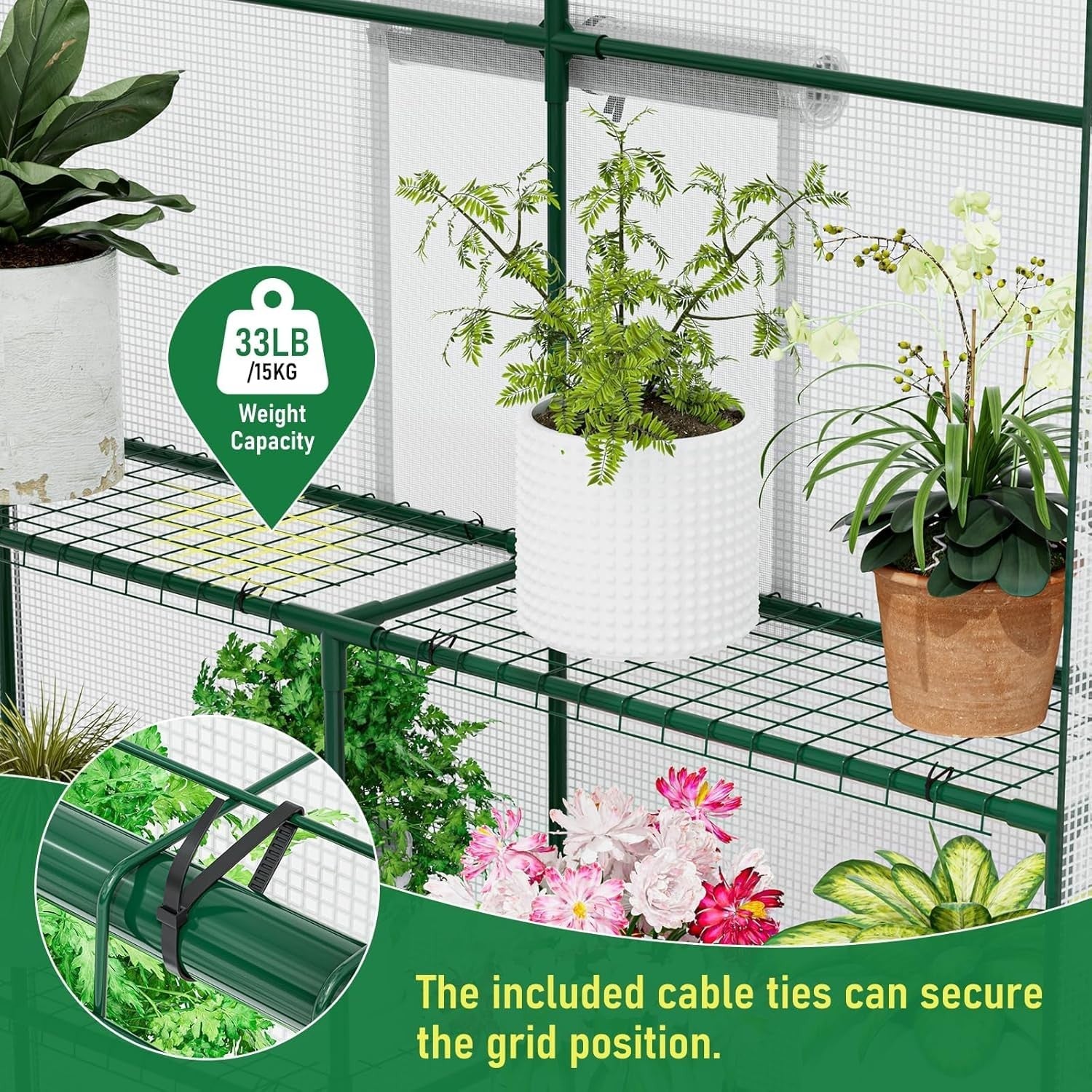 Heavy Duty Walk-In Greenhouse 2 Tier | Thicken PE Cover & Steel Frame | 57×57×77