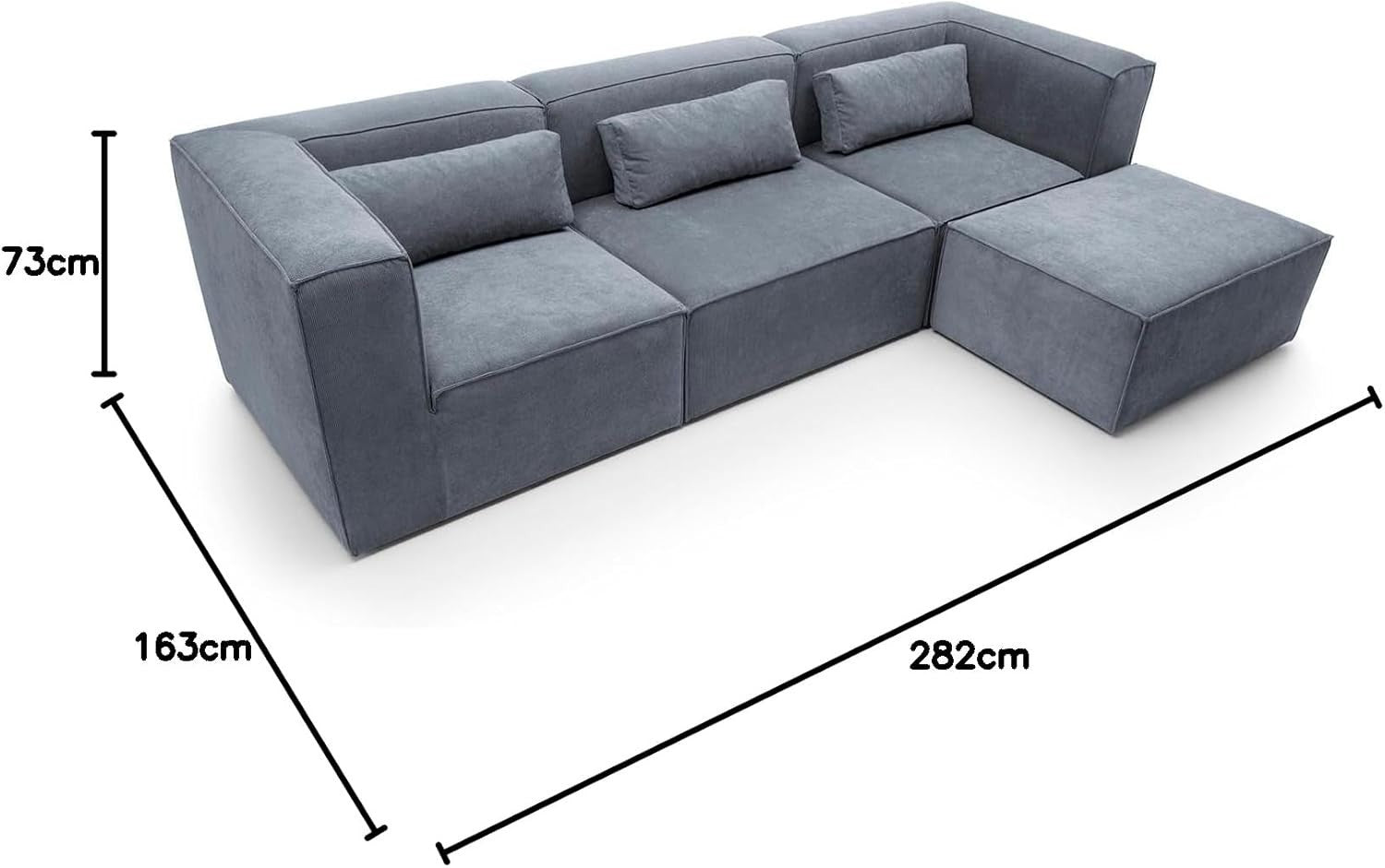 Dark Grey Corner Sofa 4 Seater | L Shape Modular Couch with Soft Chenille