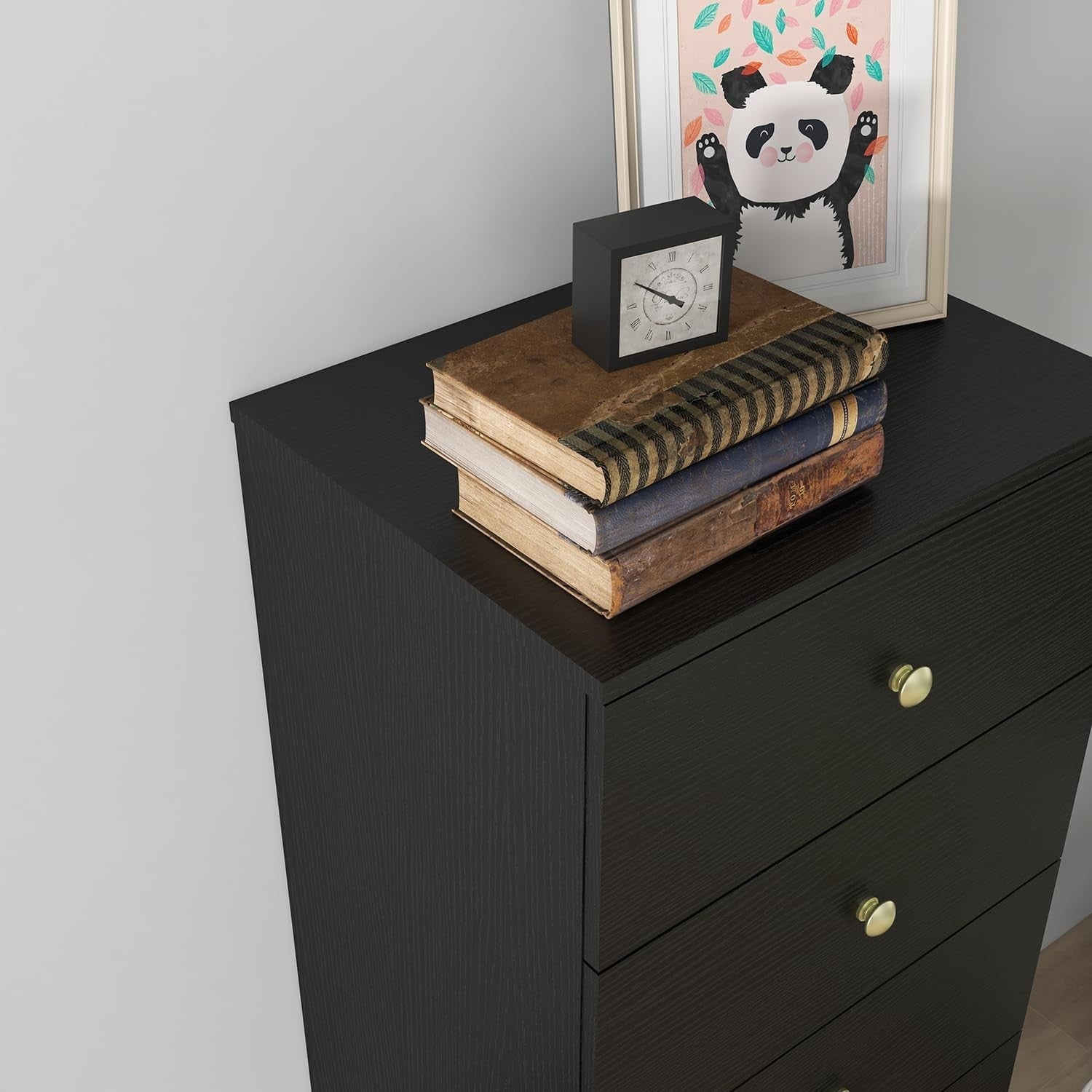 Tall Black 6 Drawer Chest | Slim Storage Cabinet with Gold Handles