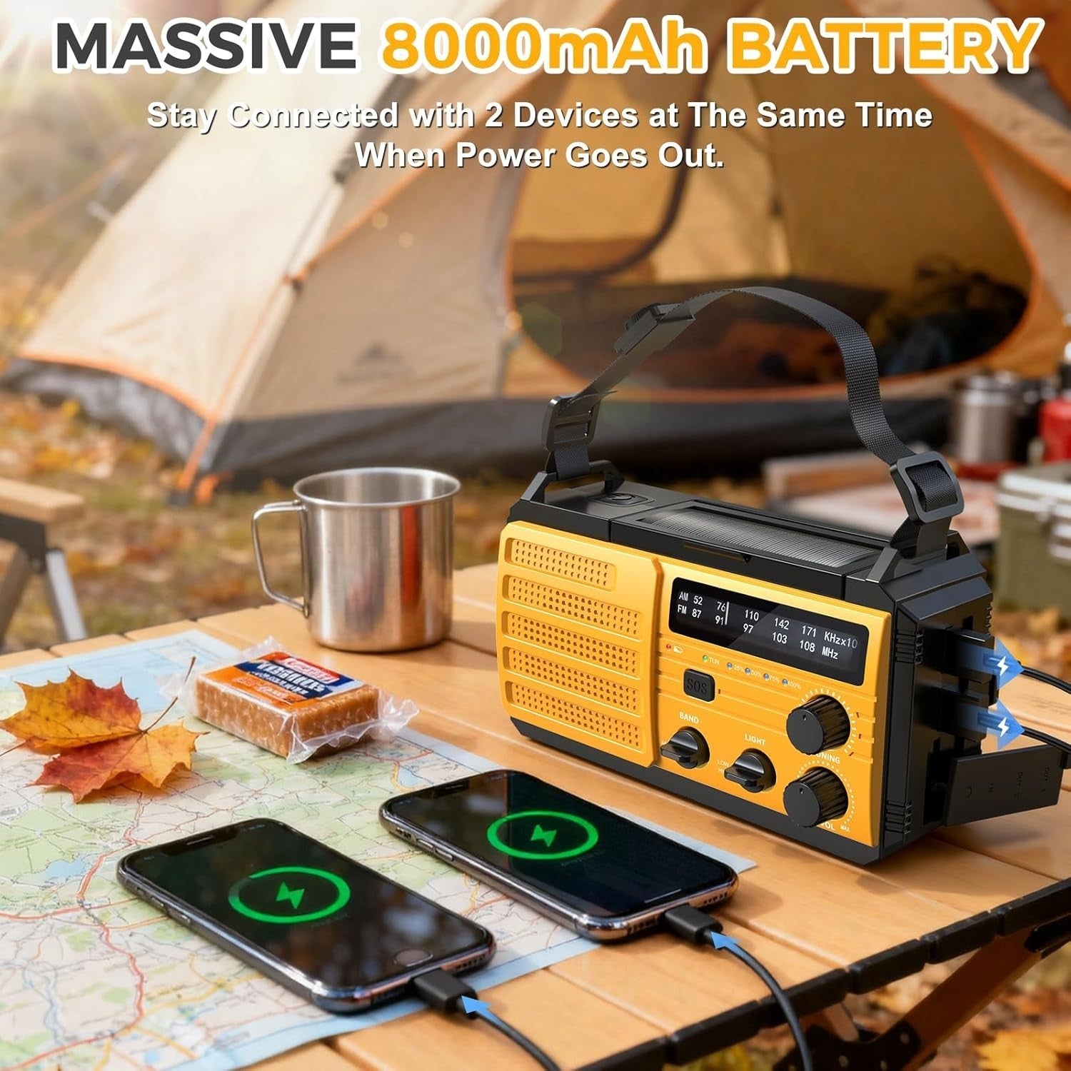 8000mAh Emergency Wind Up Radio Solar AM/FM USB Charger SOS