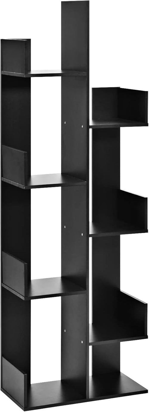 8-Tier Tree Shaped Bookcase Modern Freestanding Storage Shelf Unit Black