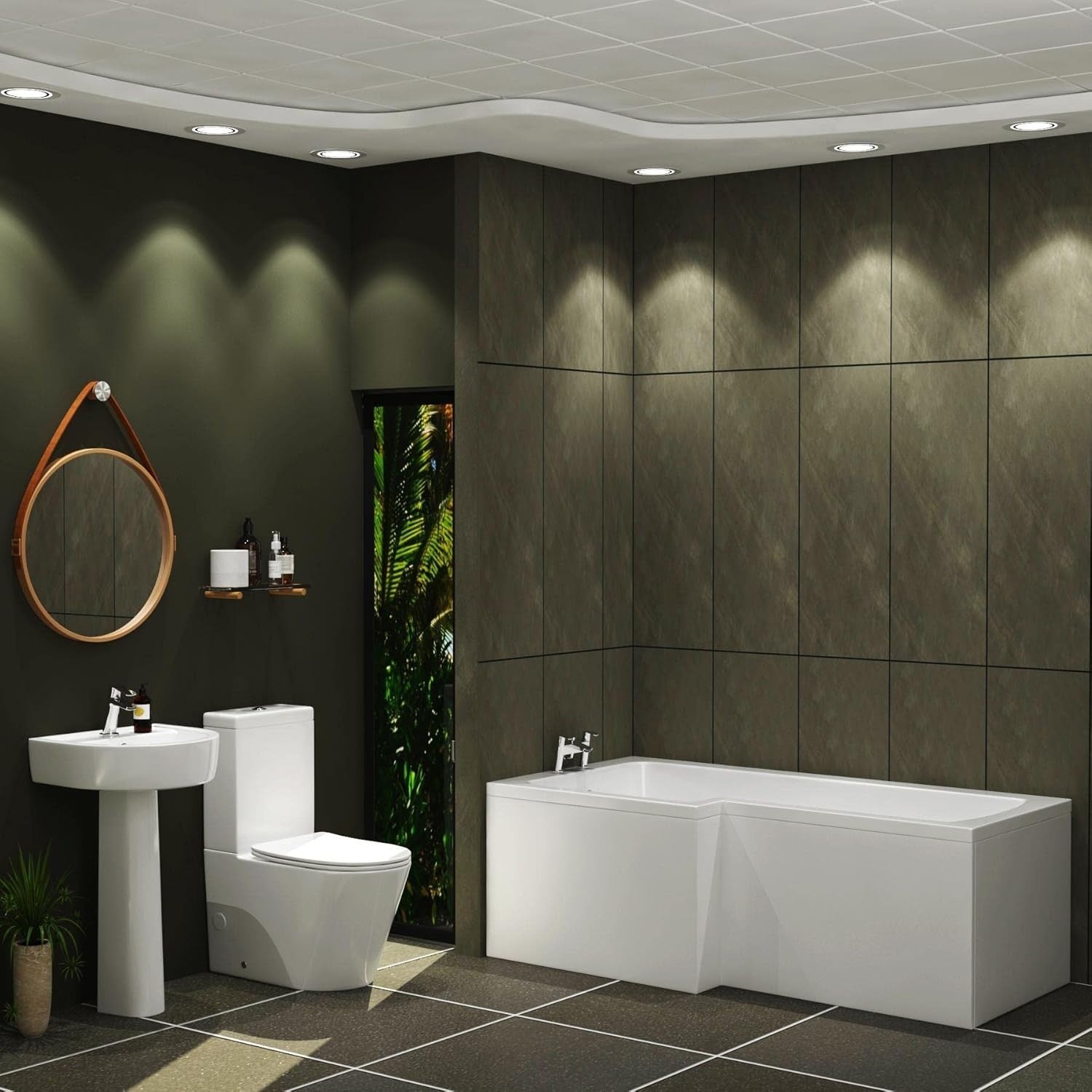 1600x850mm Left-Hand L-Shaped Shower Bath with Front Panel Acrylic