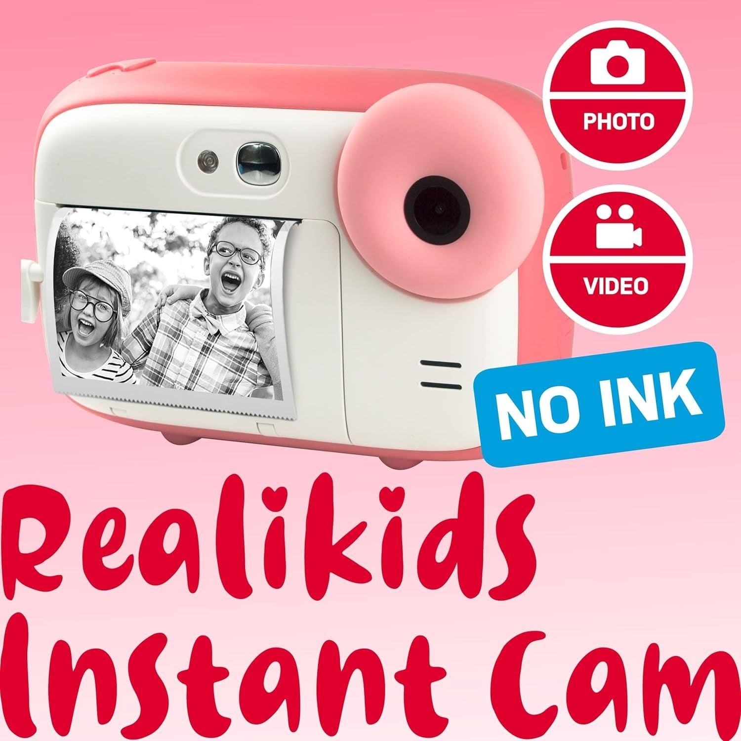 Kids Instant Print Camera HD Video Selfie Camera 2.4" LCD Pink Toy