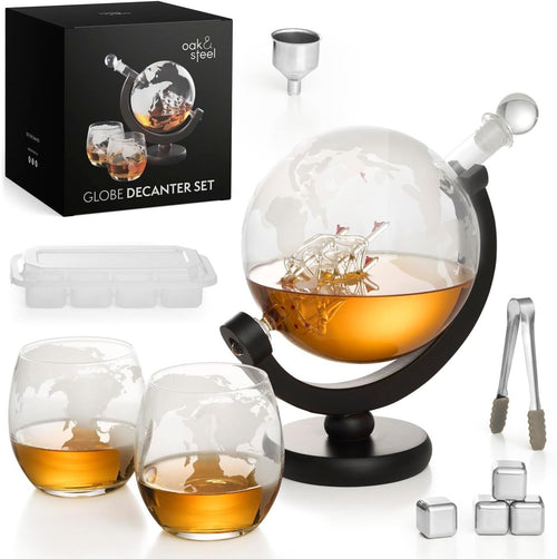 1500ml Globe Whiskey Decanter Set with Glasses Stand Stones Gift for Men