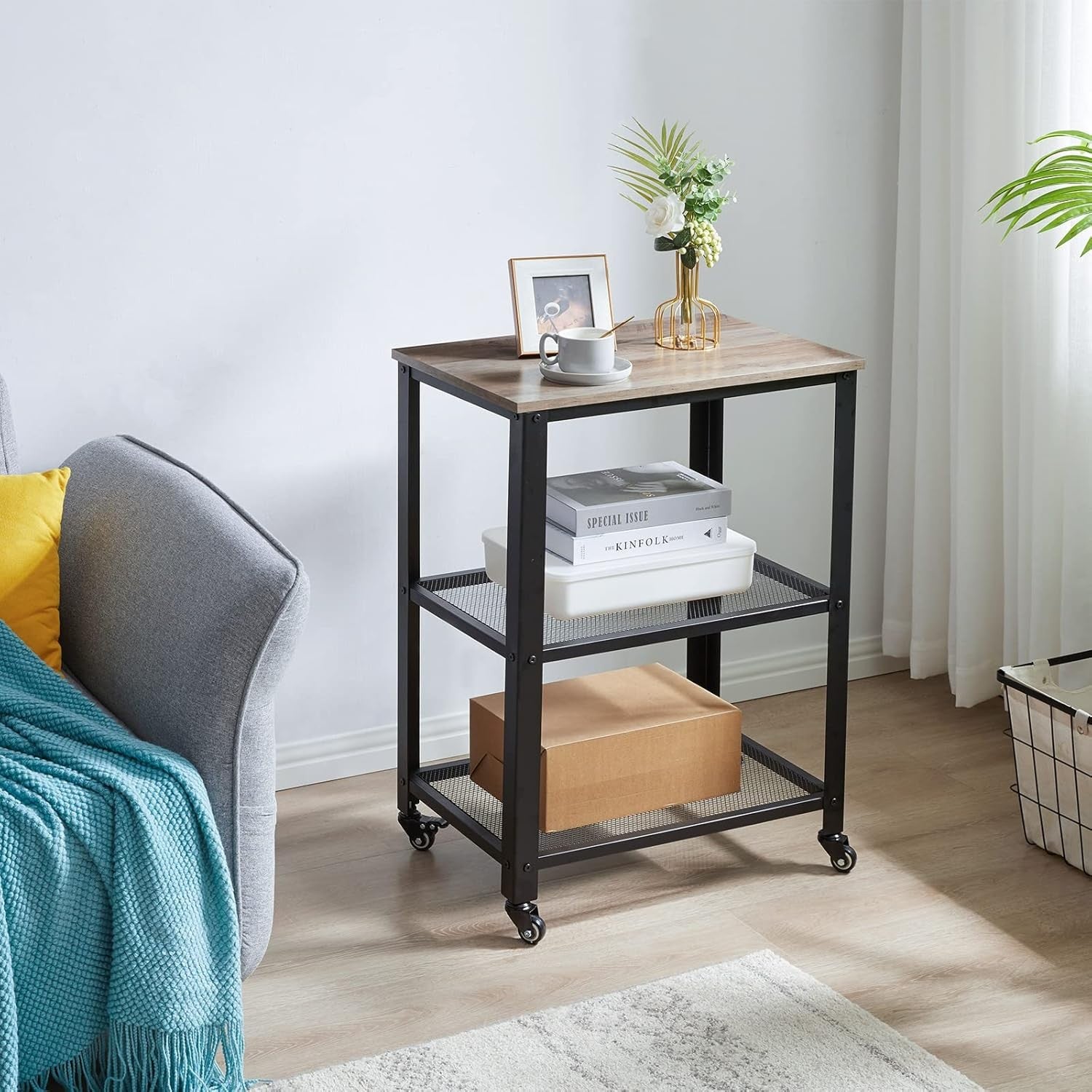 3 Tier Kitchen Trolley on Wheels Industrial Storage Cart Utility Serving Rack
