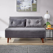 Grey Velvet Double Sofa Bed Chair with Pillows Folding Guest Sleeper