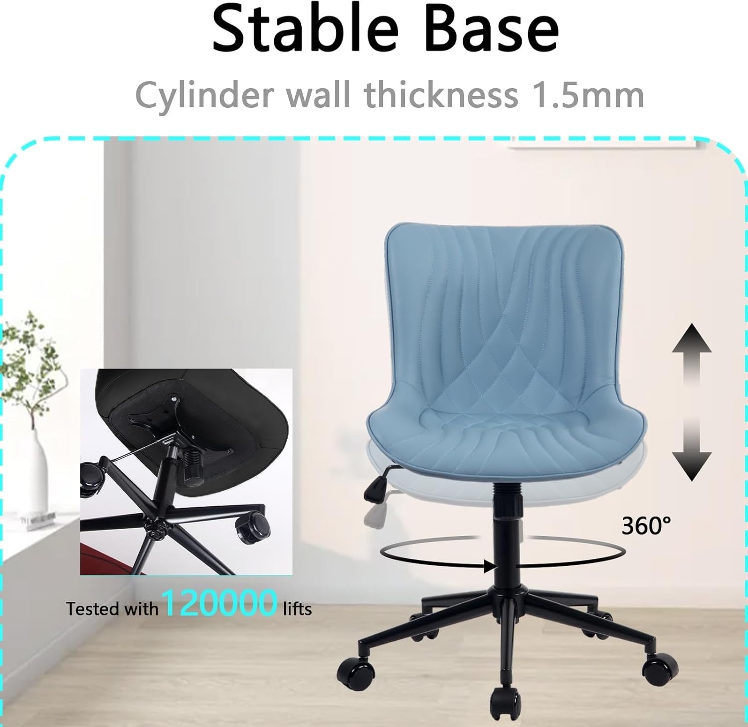 Ergonomic Blue Office Chair Swivel Desk Chair Faux Leather Home Task Seat