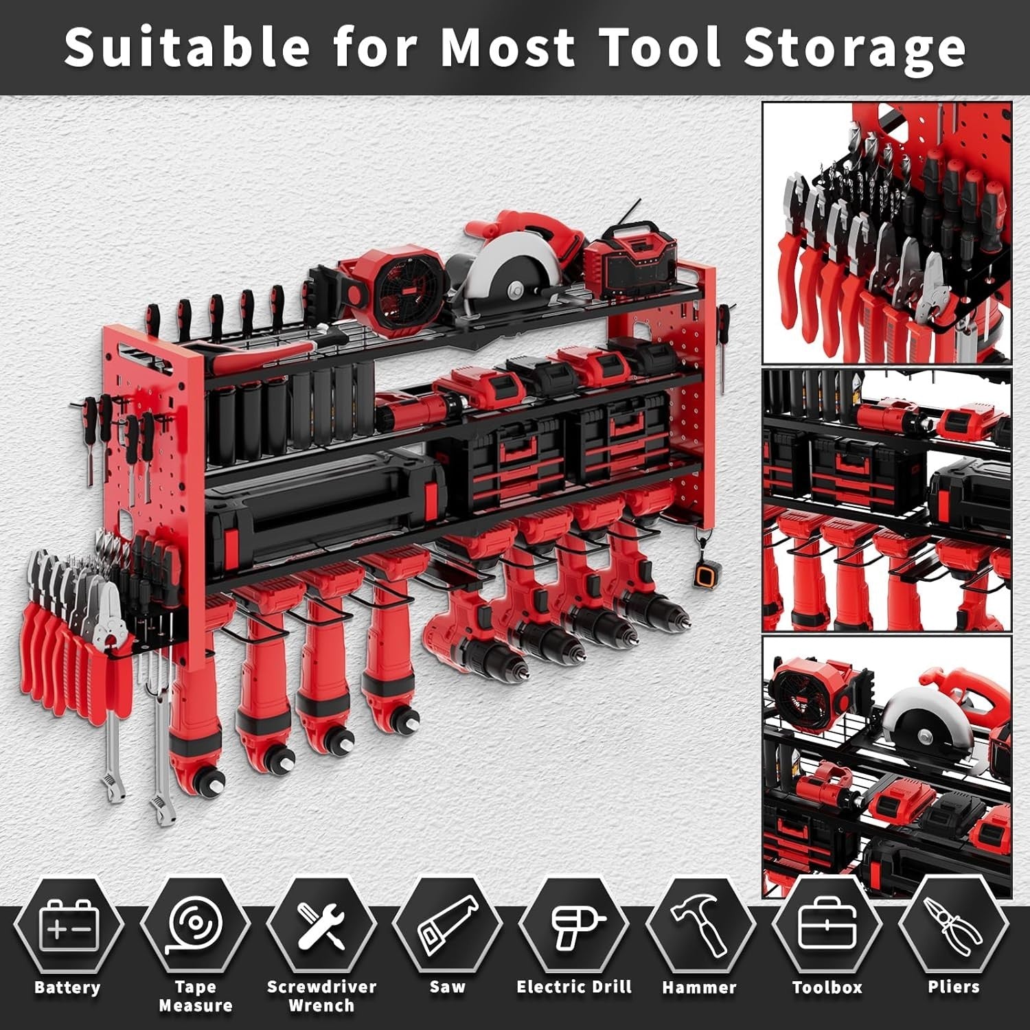 4-Layer Power Tool Rack 8 Drill Holders Heavy Duty Garage Storage Iron