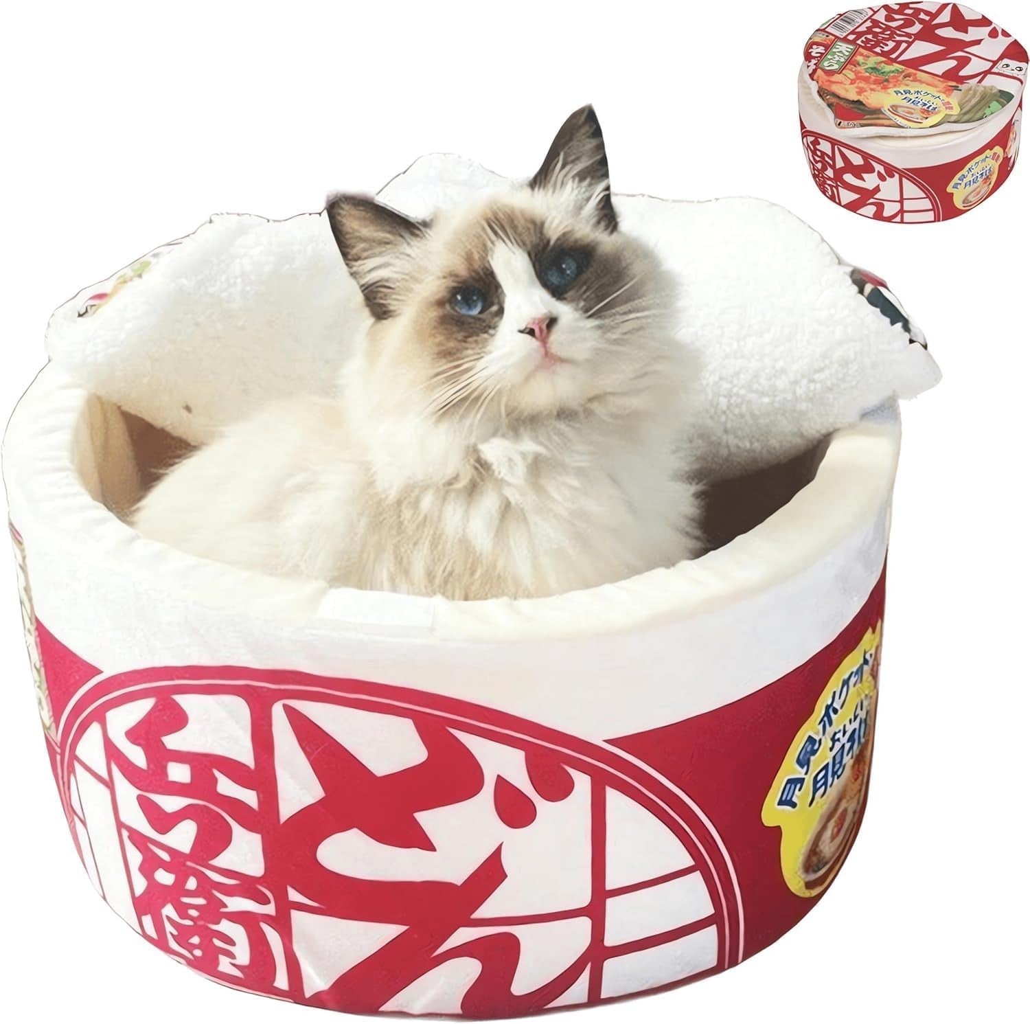 Cat Cave Bed Noodle Cup Hideaway Warm Pet House Non Slip Red L