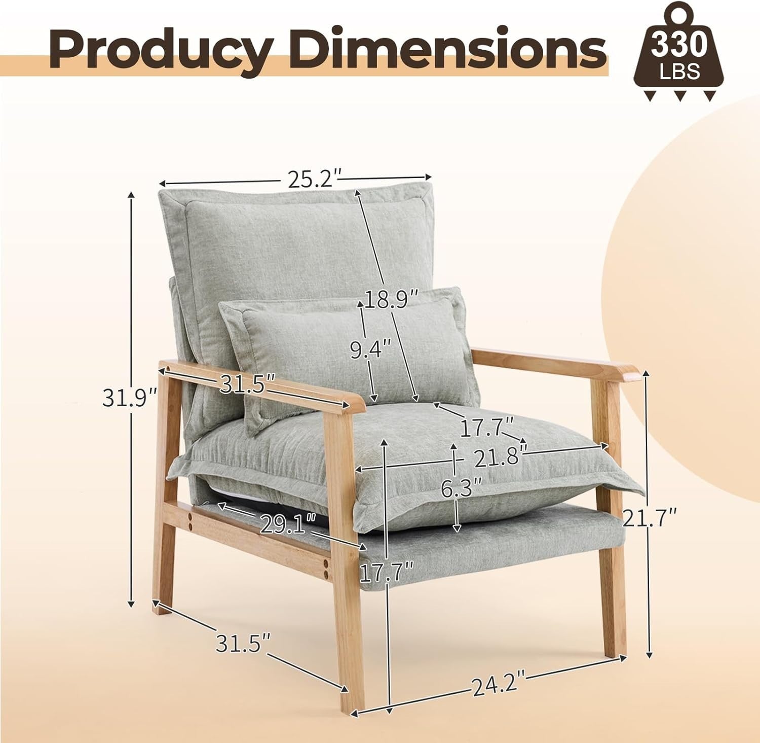 Modern Mid-Century Accent Armchair with Plush Cushion & Wooden Frame, Cozy