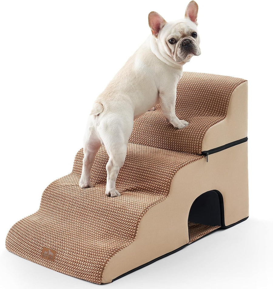 Dog Stairs 5-Tier Small Pet Steps Cat Ramp High Bed Car Light Brown