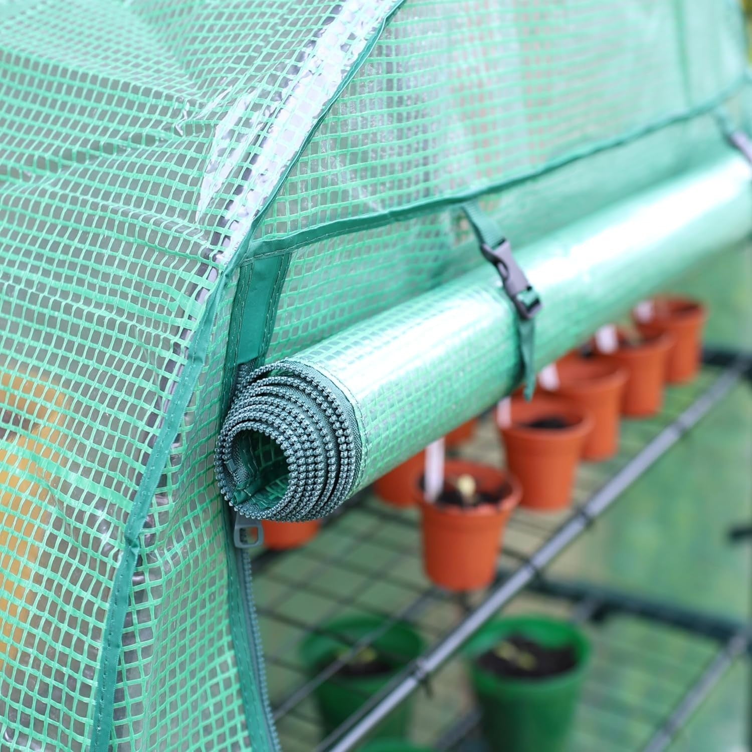 4-Tier Wide Greenhouse | Weatherproof PVC Cover | Roll-Up Door | Steel Frame
