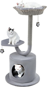 3 Tier Cat Tree Tower Grey Large Top Bed Condo Scratching Post Indoor Cats
