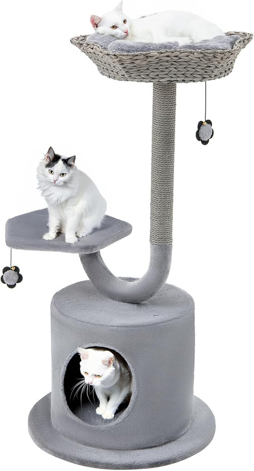 3 Tier Cat Tree Tower Grey Large Top Bed Condo Scratching Post Indoor Cats