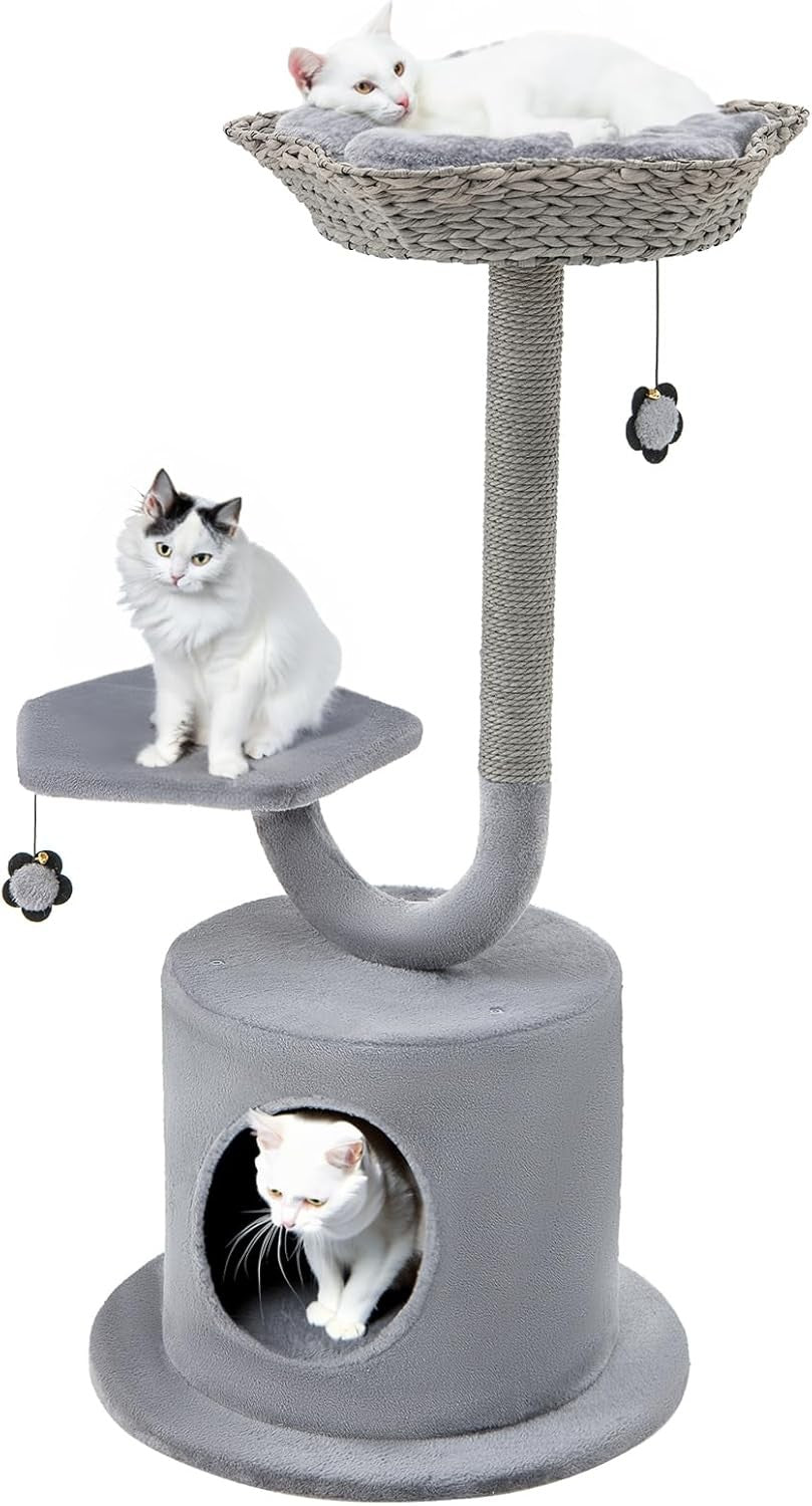 3 Tier Cat Tree Tower Grey Large Top Bed Condo Scratching Post Indoor Cats