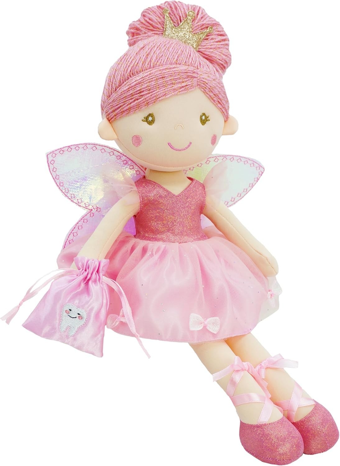 Tooth Fairy Doll 40cm Plush Soft Toy Pink Wings Tooth Pouch Gift