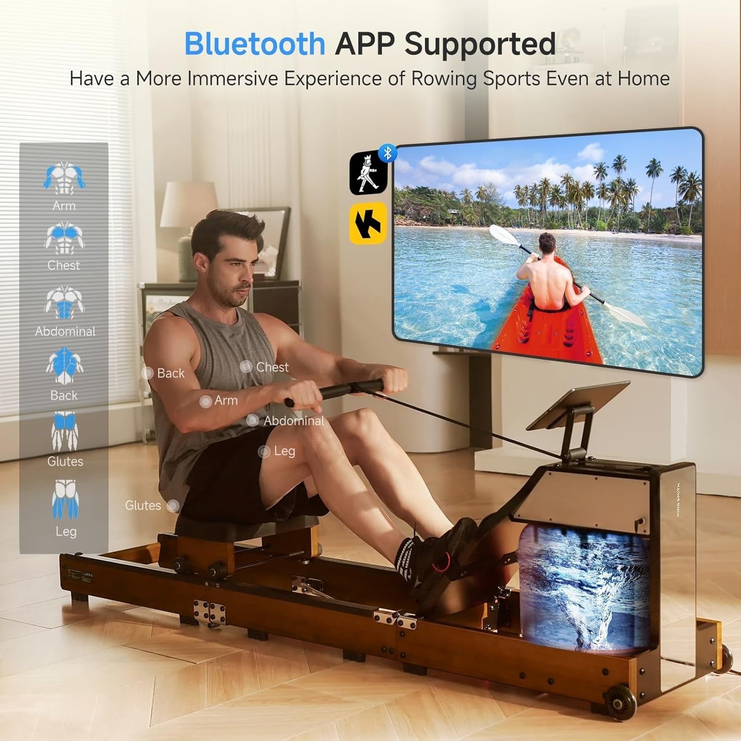 Triple-Fold Water & Magnetic Rowing Machine 32-Level Resistance App Rower 150KG