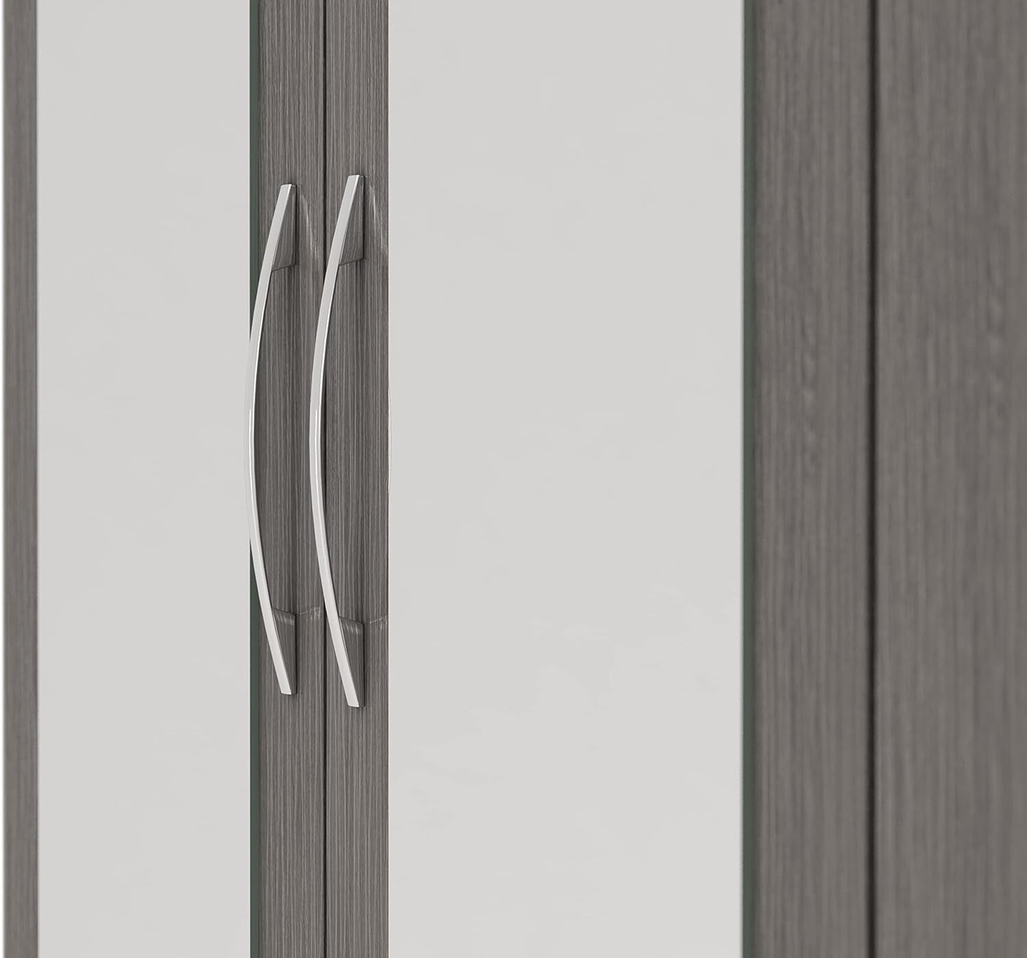 Modern 4 Door 2 Drawer Black Wood Grain Wardrobe with Mirror & Storage