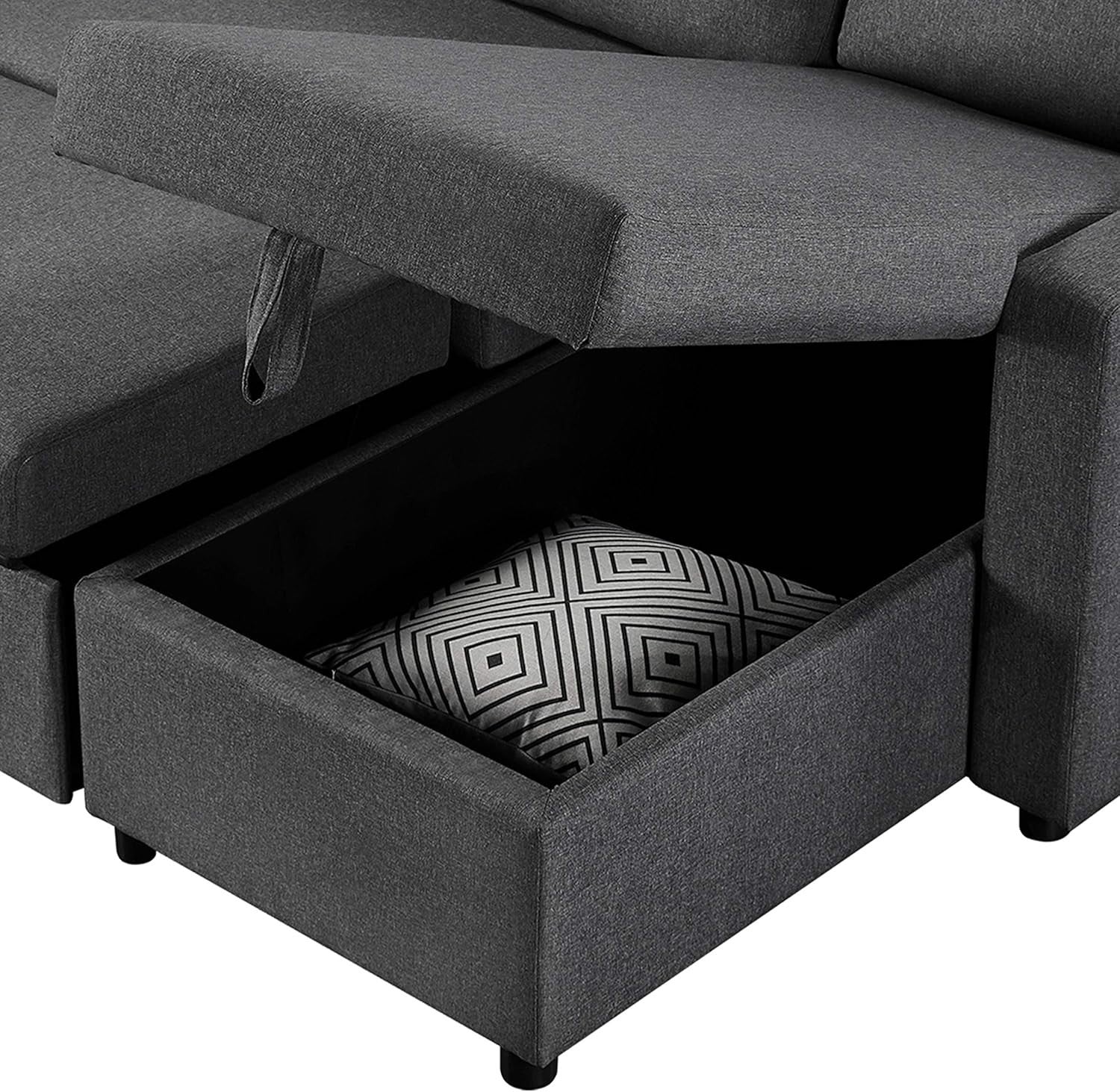Grey L-Shaped Sofa Bed 3 Seater Pull Out Storage Corner Couch Modern