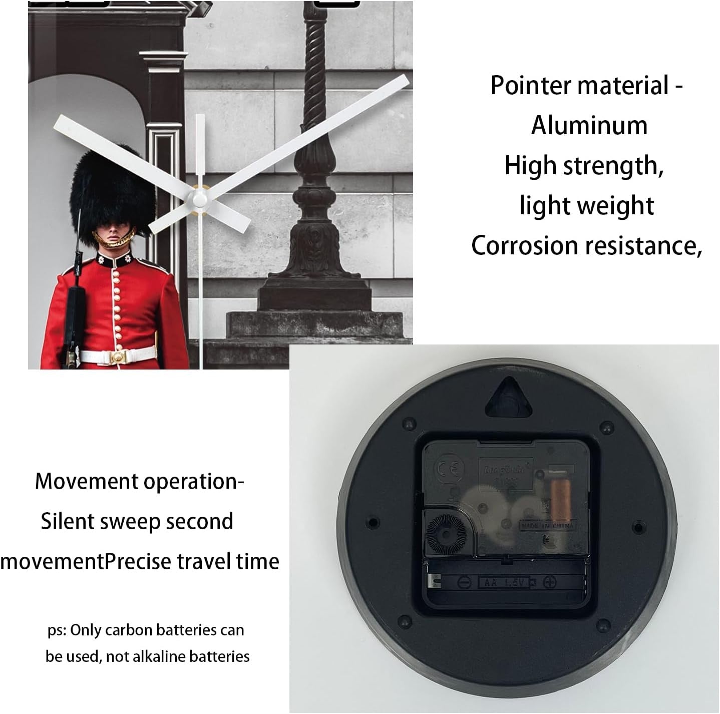 14" London Guard Wall Clock Silent Glass Modern Round UK Decor