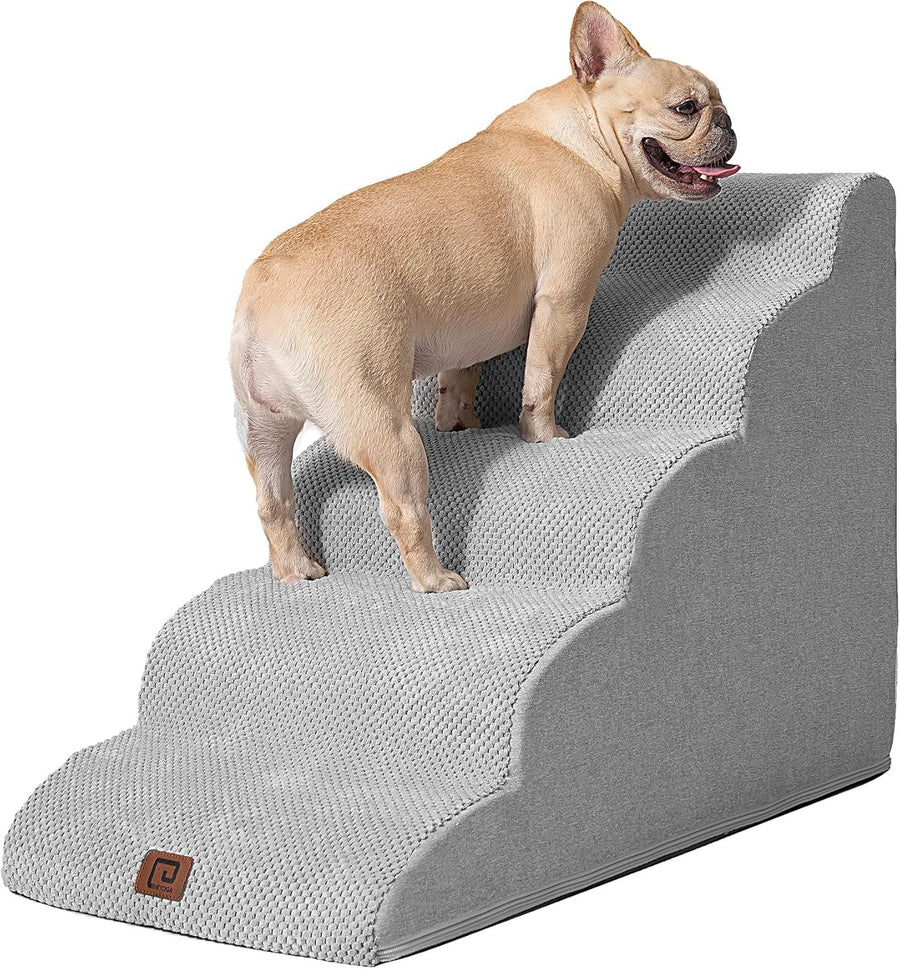 5 Step Dog Stairs for High Bed Non Slip Foam Pet Steps Washable
