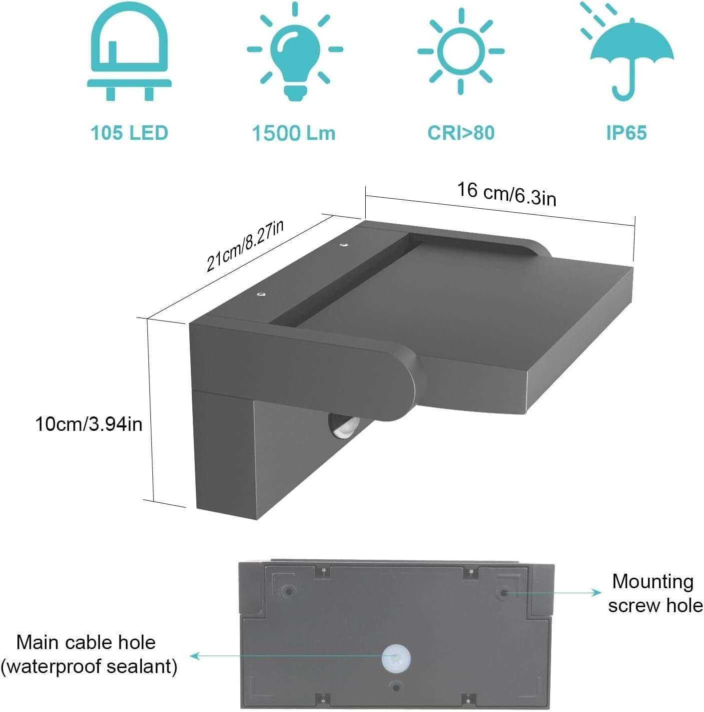Outdoor Motion Sensor Wall Light Waterproof LED Adjustable Swivel IP65