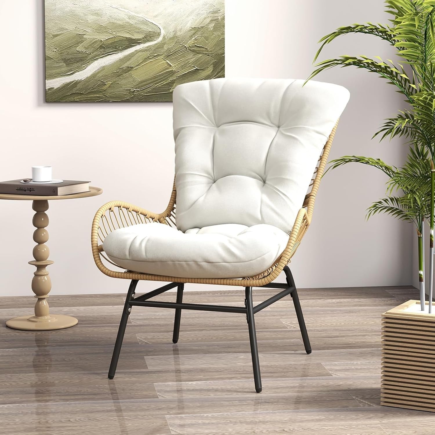 Luxury Rattan Garden Armchair Plush Cushion Lounge Chair Patio Balcony