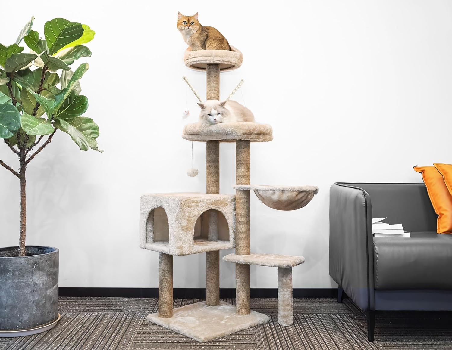 145cm Cat Tree Tower Multi Level Scratching Post Indoor Climber Hammock
