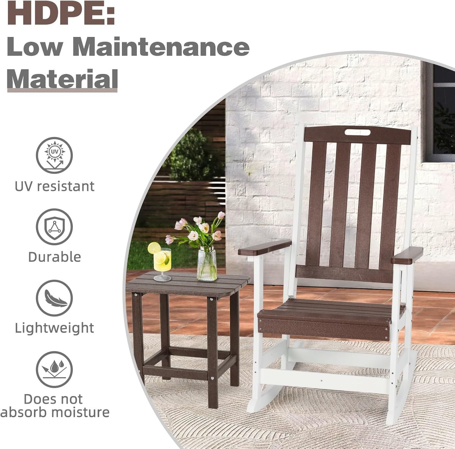 Outdoor Ergonomic Rocking Chair with Weatherproof HDPE – Patio & Porch