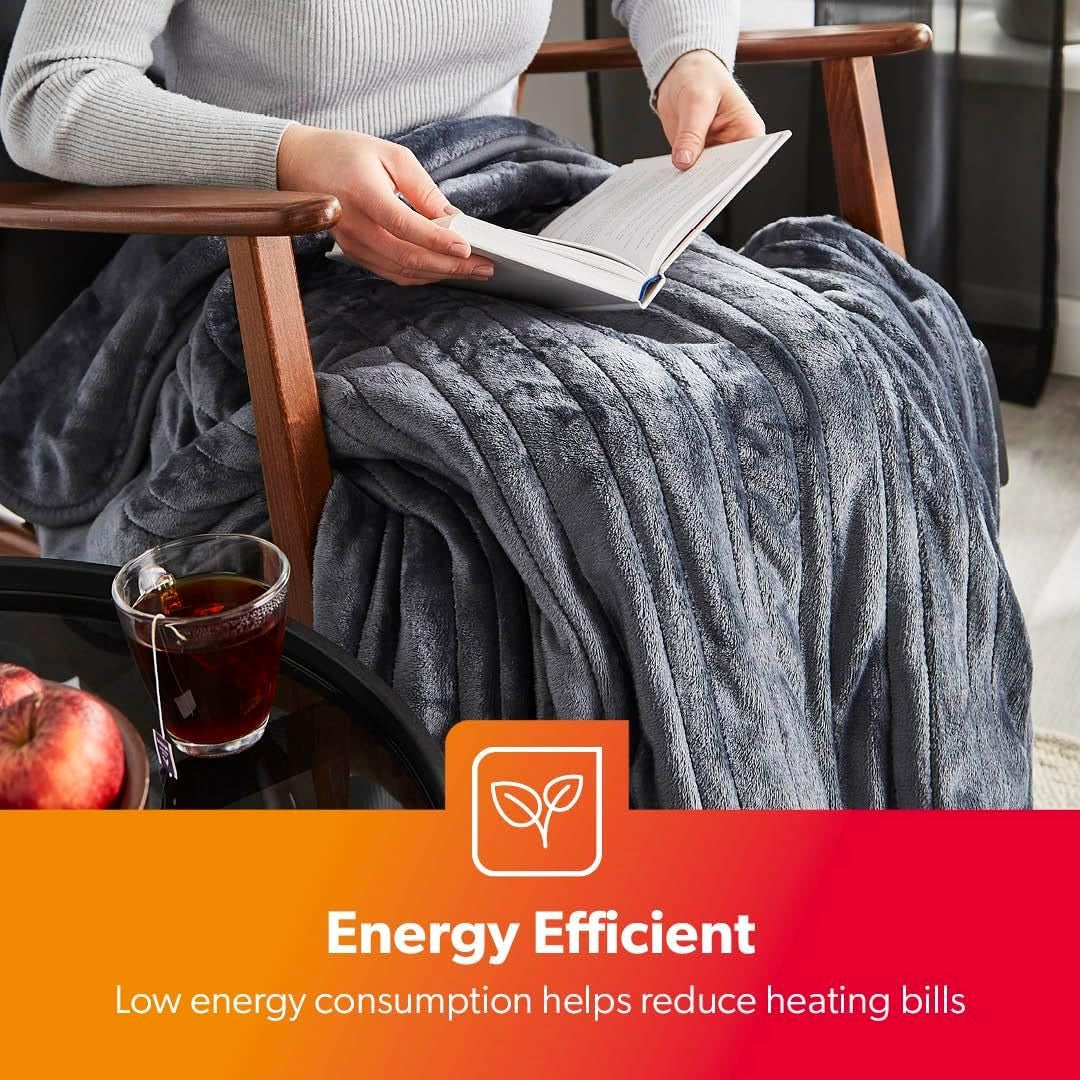 Electric Heated Throw Blanket 9 Heat Settings Timer Soft Fleece 130x180cm
