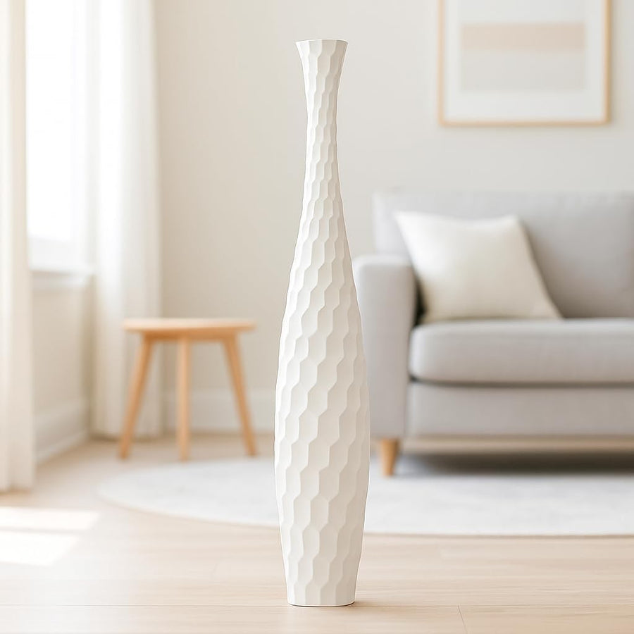 White Honeycomb Floor Vase 65cm Tall Wooden Decor for Pampas Grass