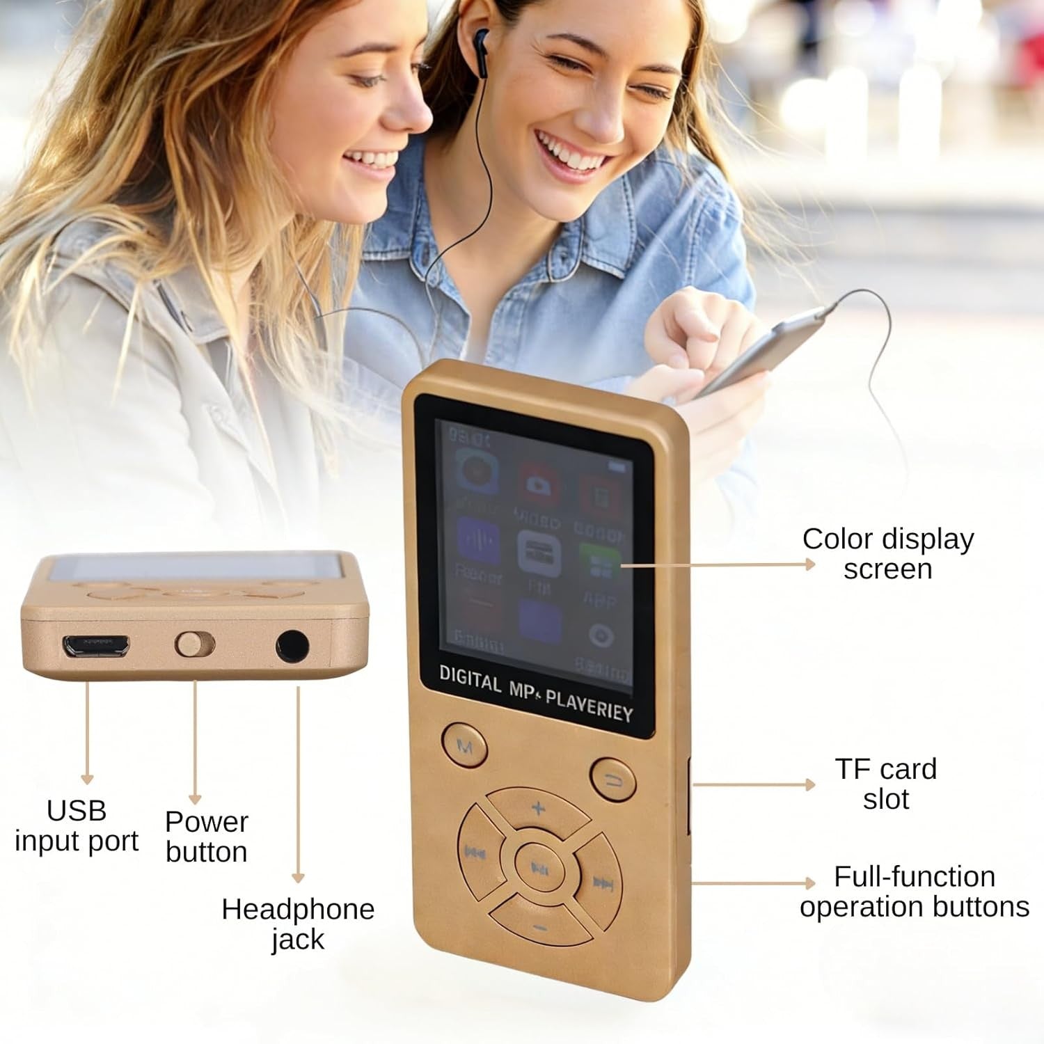 64GB Bluetooth 5.0 MP3 MP4 Player 1.8" LCD FM Radio Gold