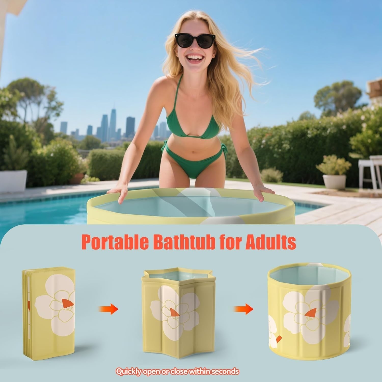 Portable Foldable Adult Bathtub 70x65cm | Ice & Hot Recovery Tub – Yellow