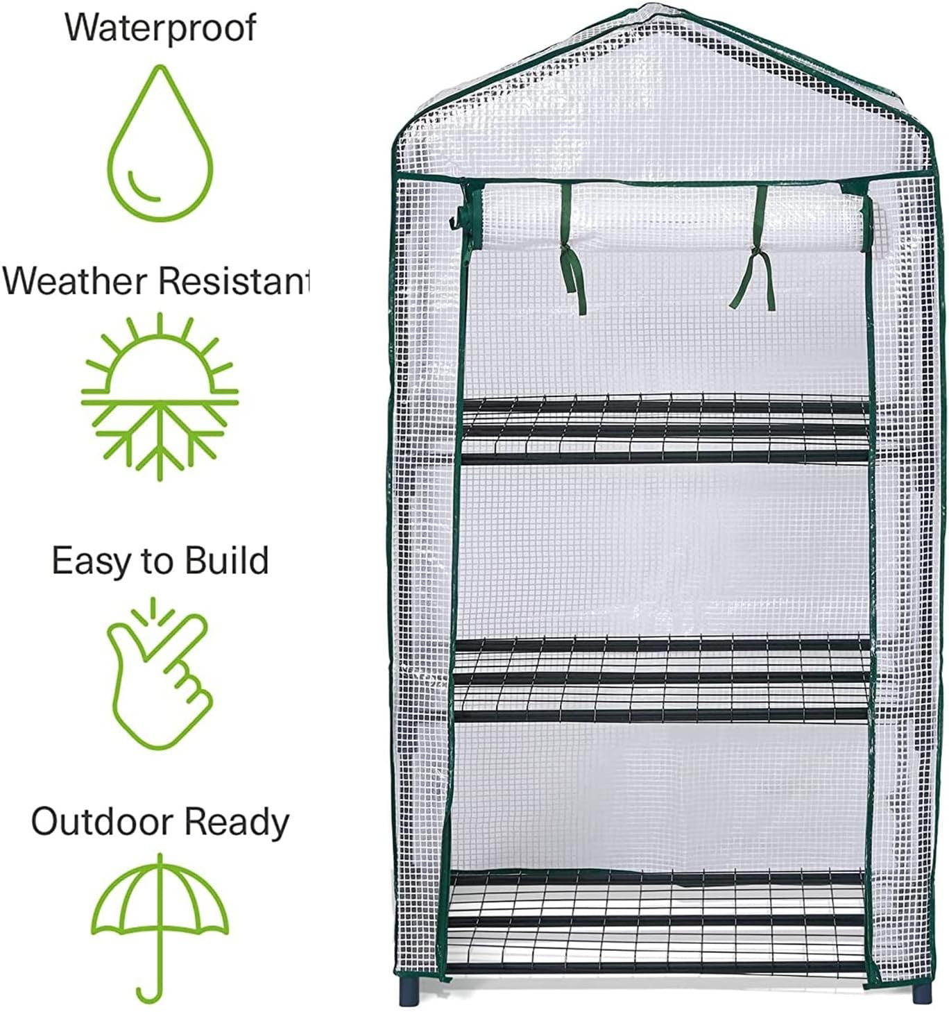 3 Tier Mini Greenhouse 125x69x49cm | Green PE Cover & Steel Frame