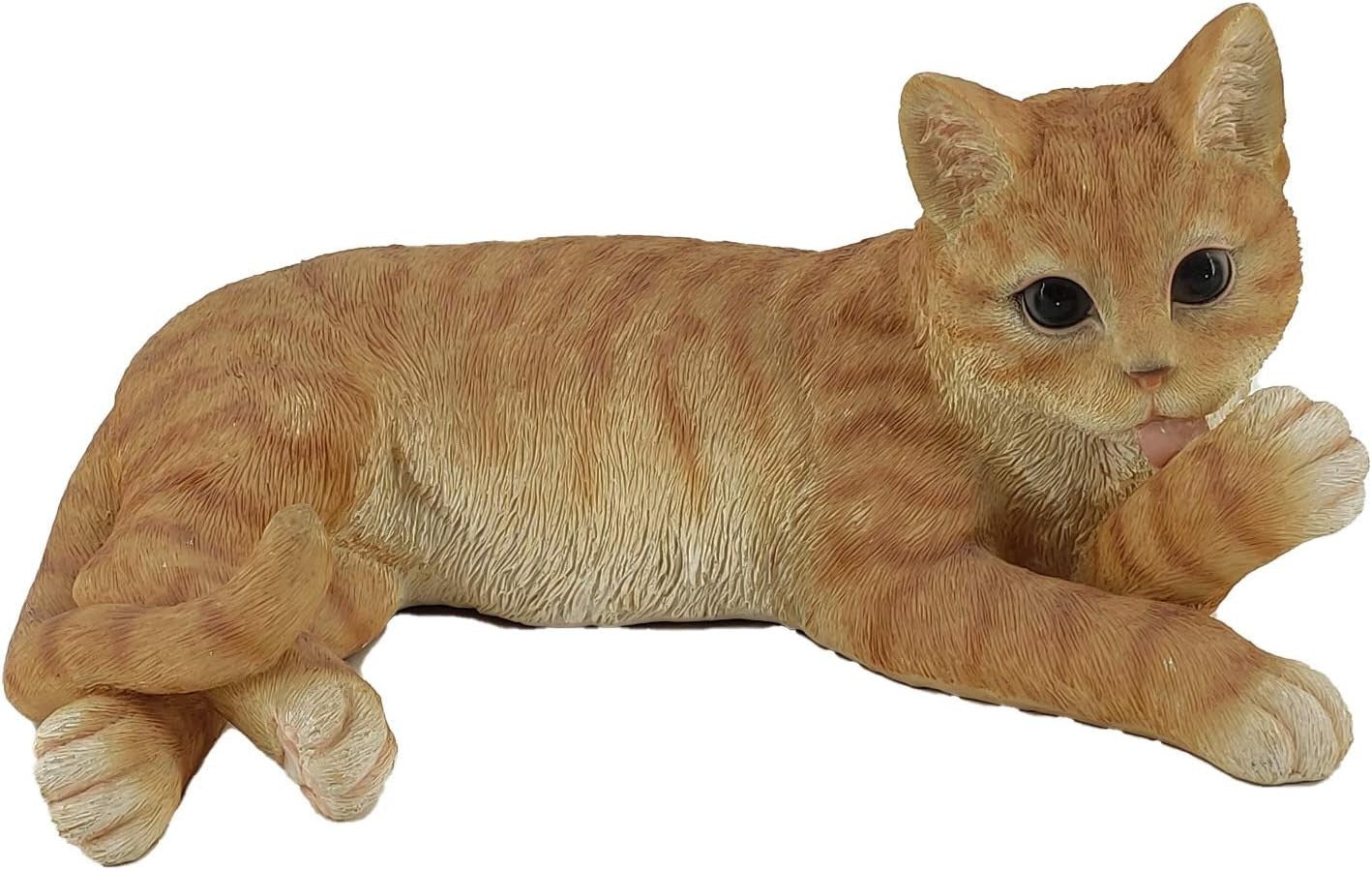 Realistic Orange Tabby Cat Statue Polyresin Garden Ornament Weatherproof Laying