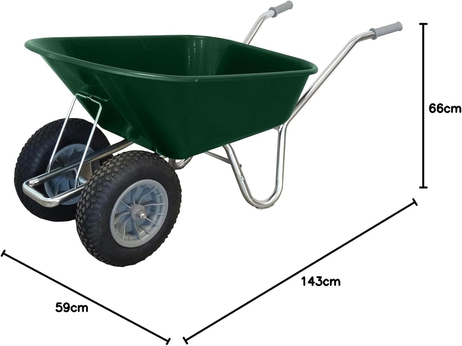 120L Green Twin-Wheel Wheelbarrow – Steel Frame w/ Pneumatic Tyres Heavy Duty