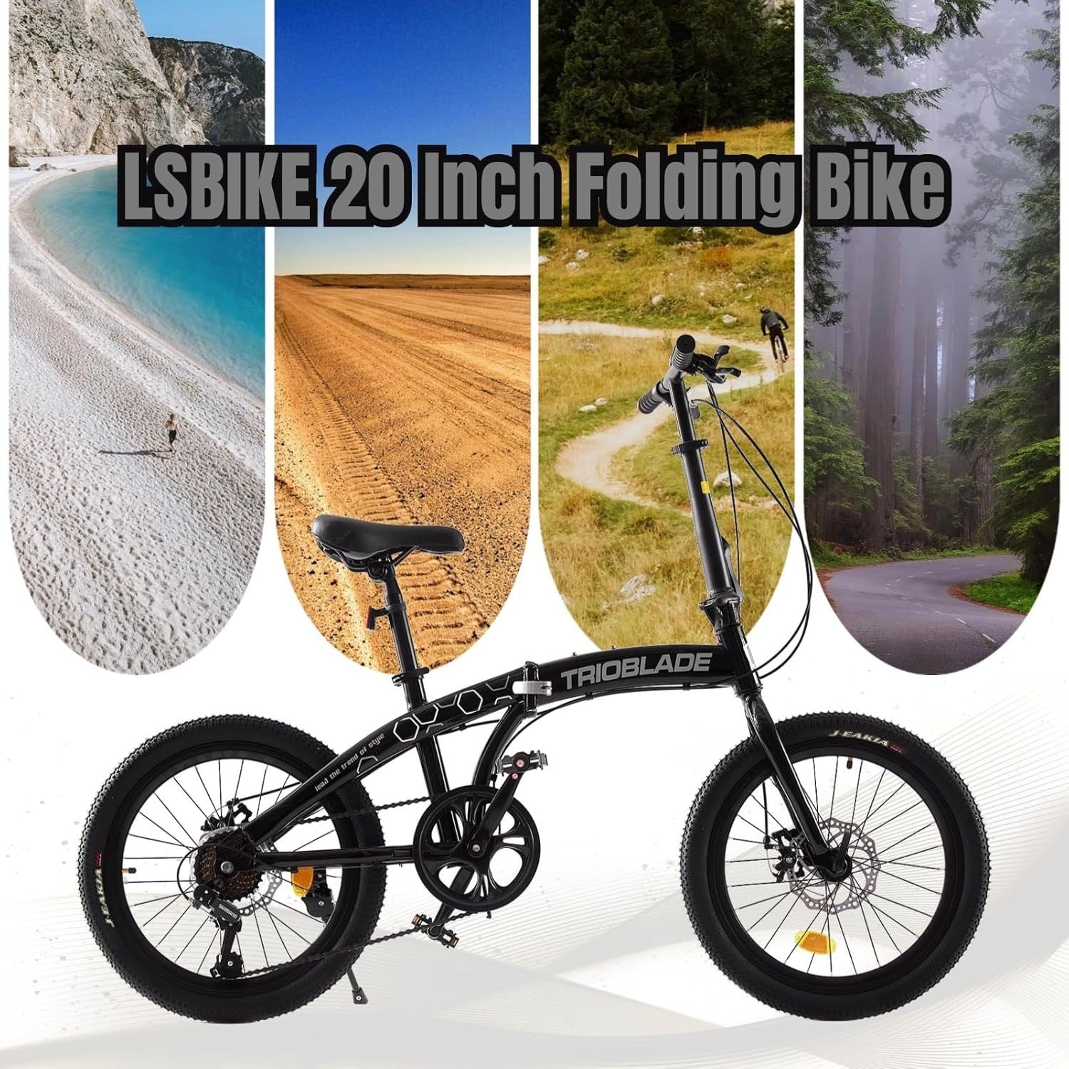 20" Folding Mountain Bike 7-Speed Disc Brake Lightweight Portable for Adults