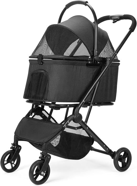 2 in 1 Dog Stroller Removable Basket Foldable Pet Pram 4 Wheel Travel Pushchair