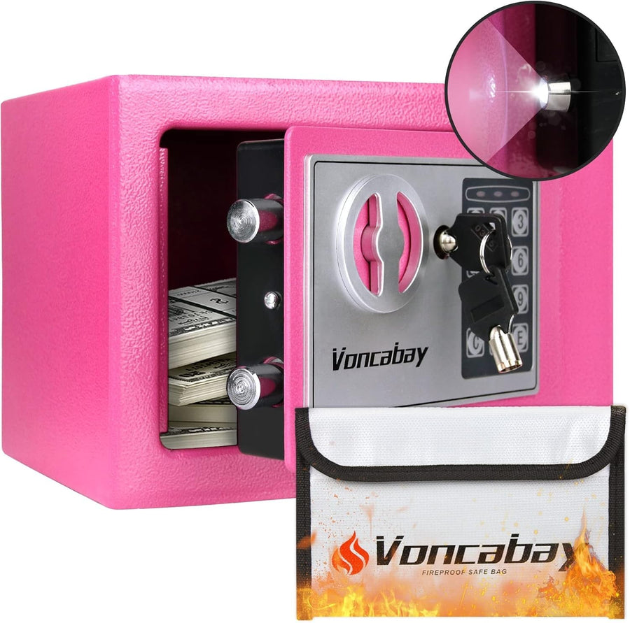 Pink Digital Safe Box Fireproof Bag Security Lock Cash Jewelry Home