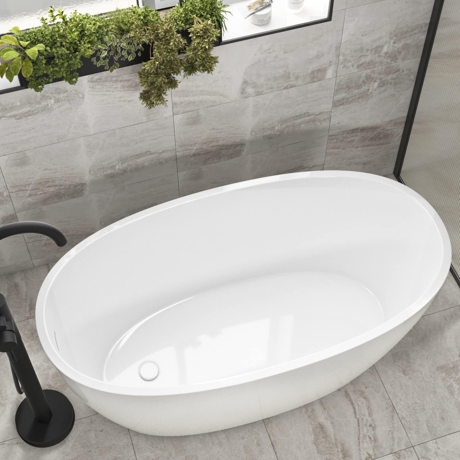1300x715mm Small Freestanding Double Ended Bath White Acrylic Oval Tub
