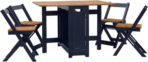 Folding Drop Leaf Dining Table & 4 Chairs Pine & Blue Set