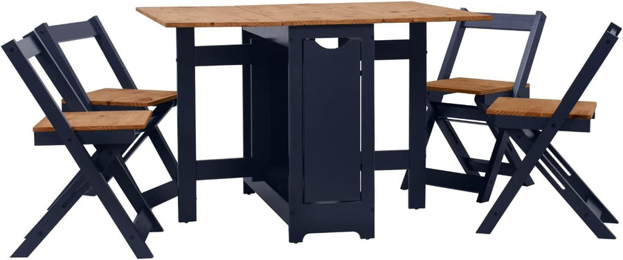 Folding Drop Leaf Dining Table & 4 Chairs Pine & Blue Set