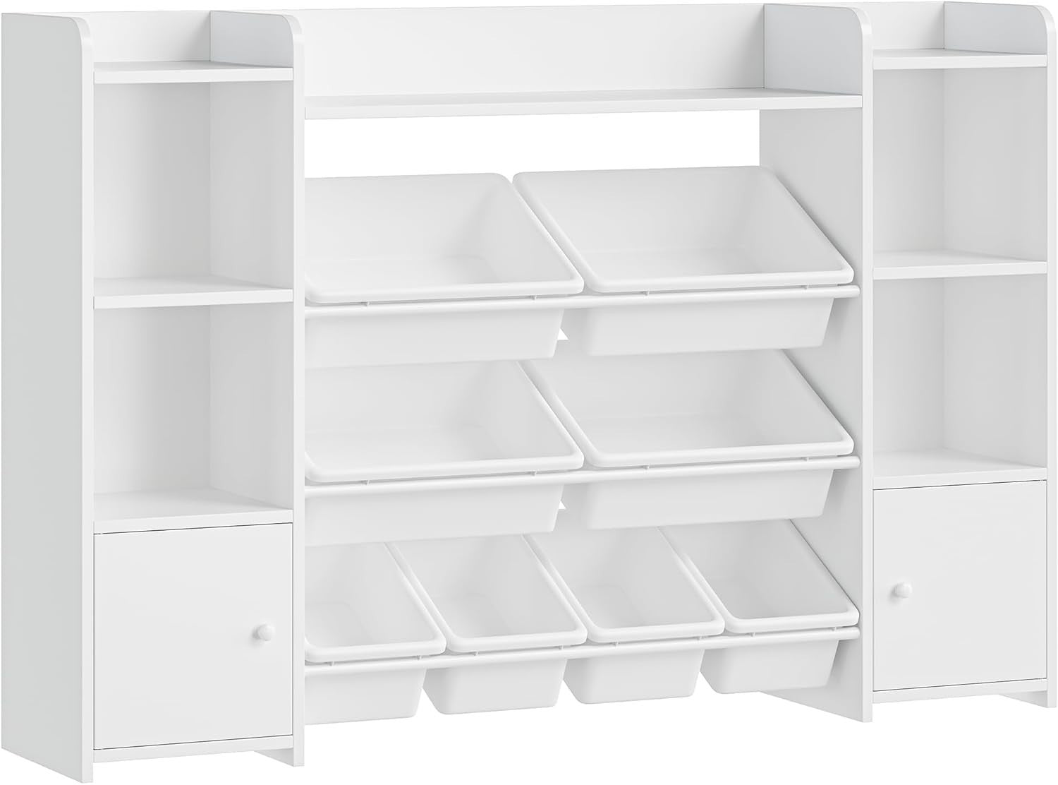 Kids Toy Storage Unit with 8 Boxes & Shelves – White Bookcase Organizer