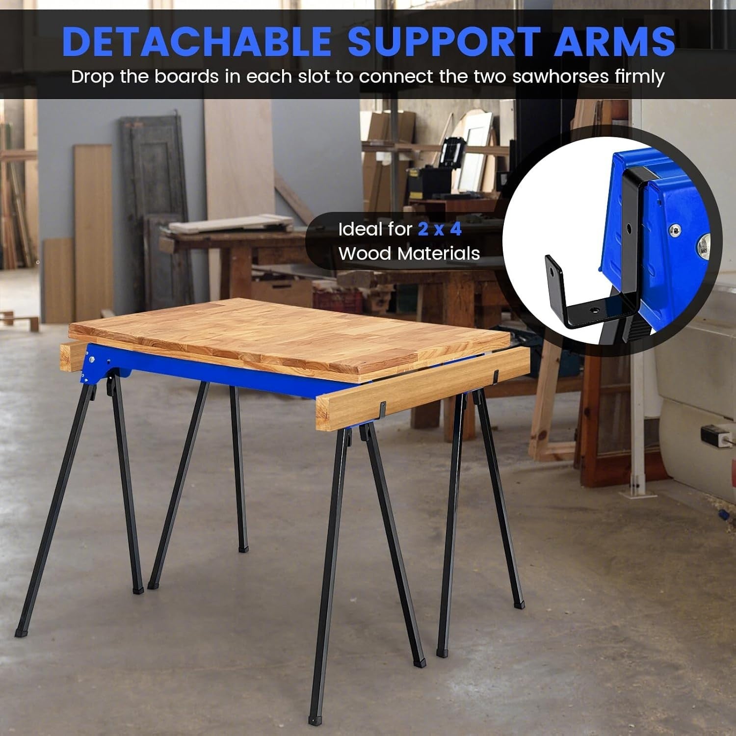 Folding Sawhorse Twin Pack Heavy Duty 454kg 2x4 Support Arms Portable 92x48