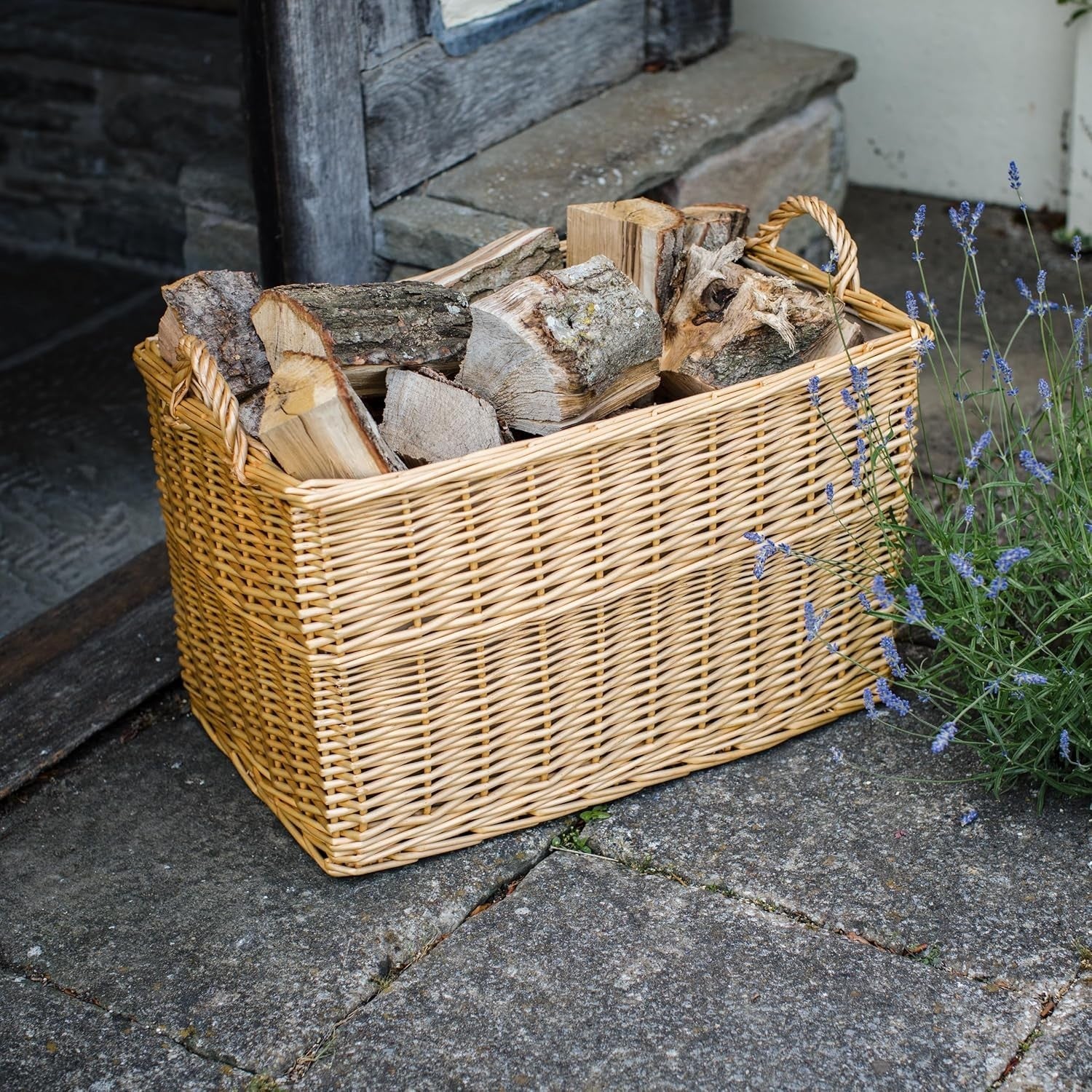Sturdy Wicker Storage Basket with Padded Lining & Handles, 62x40x37cm