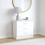 White Gloss 3 Drawer Chest Cabinet with Metal Handles for Bedroom Storage