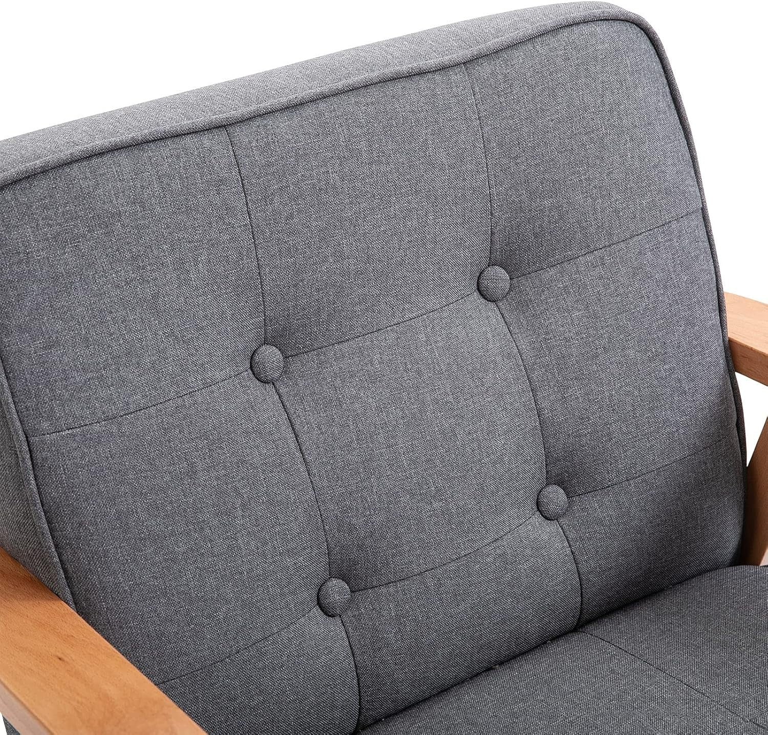 Grey Linen Armchair Wooden Frame Retro Accent Chair Lounge Seat 120kg