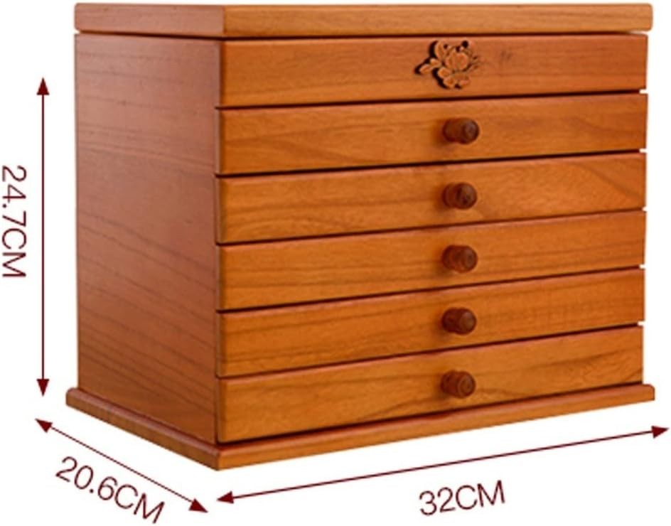 Lockable Wooden Jewelry Box Armoire 5 Drawer Organizer Velvet Lined
