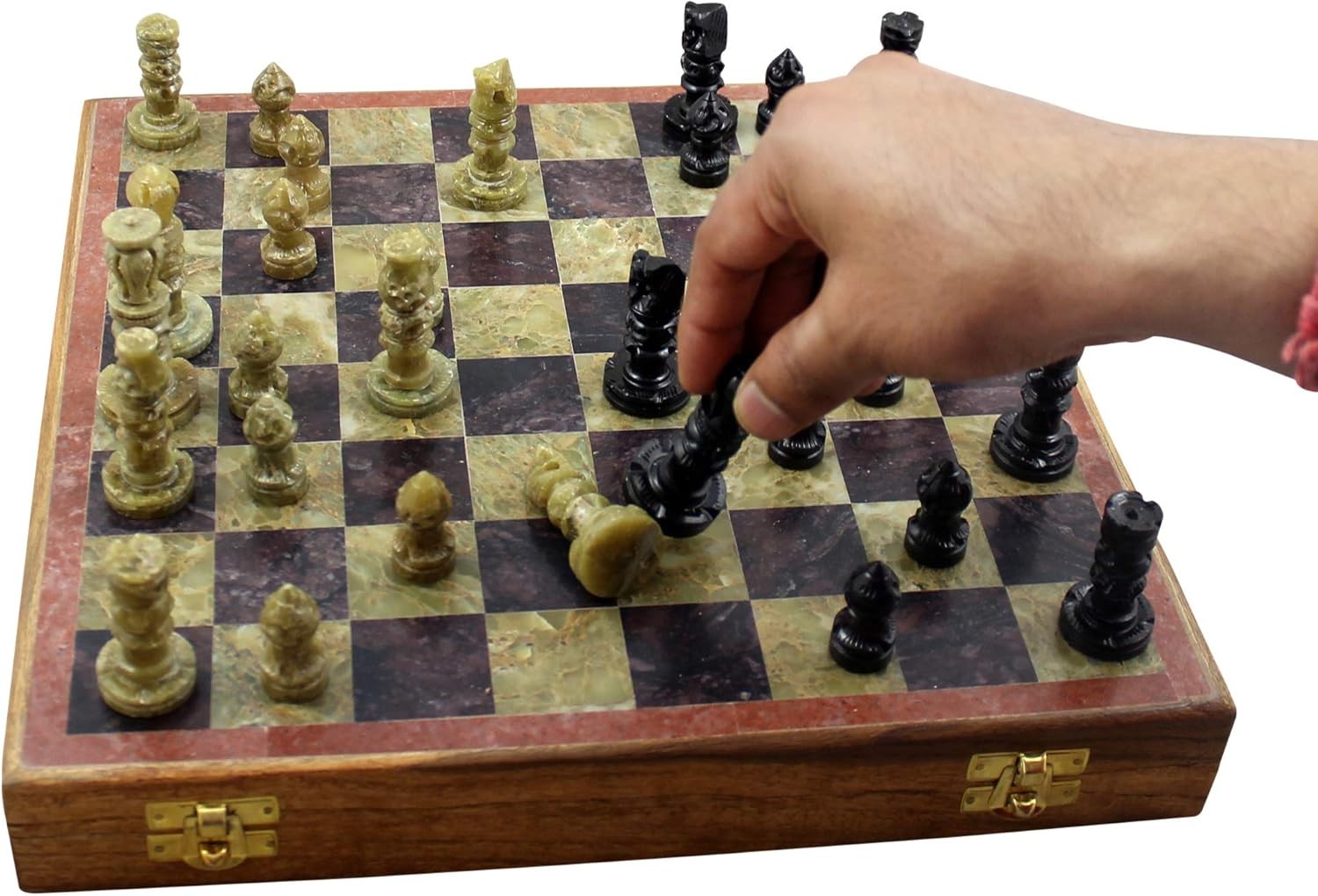Marble Stone Chess Set 20cm | Handcrafted Board & Pieces | Luxury Gift Decor