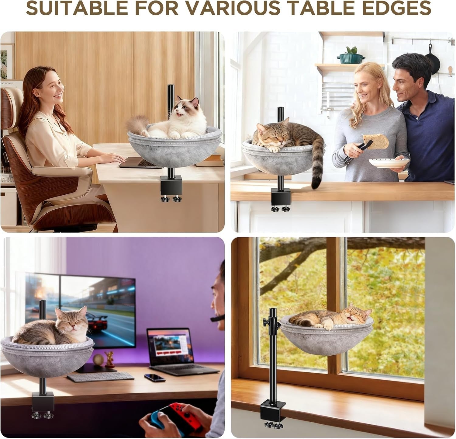 Cat Desk Hammock 360° Rotating Adjustable Cat Bed Washable Perch